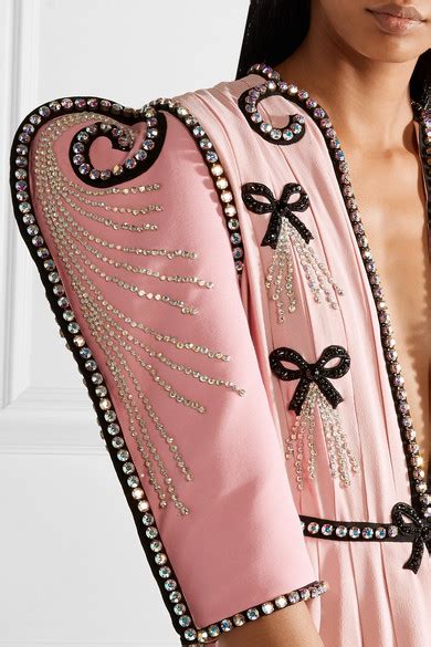 gucci pink silk and wool-blend swarovski crystal-embellished ruffle dress|Swarovski Crystal.